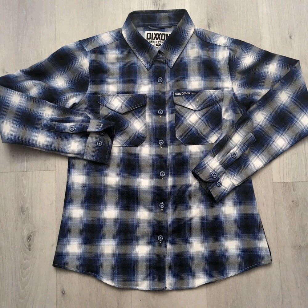 Dixxon Flannel Company Dogtown Blue Plaid Button Up Shirt Women’s Sz Medium